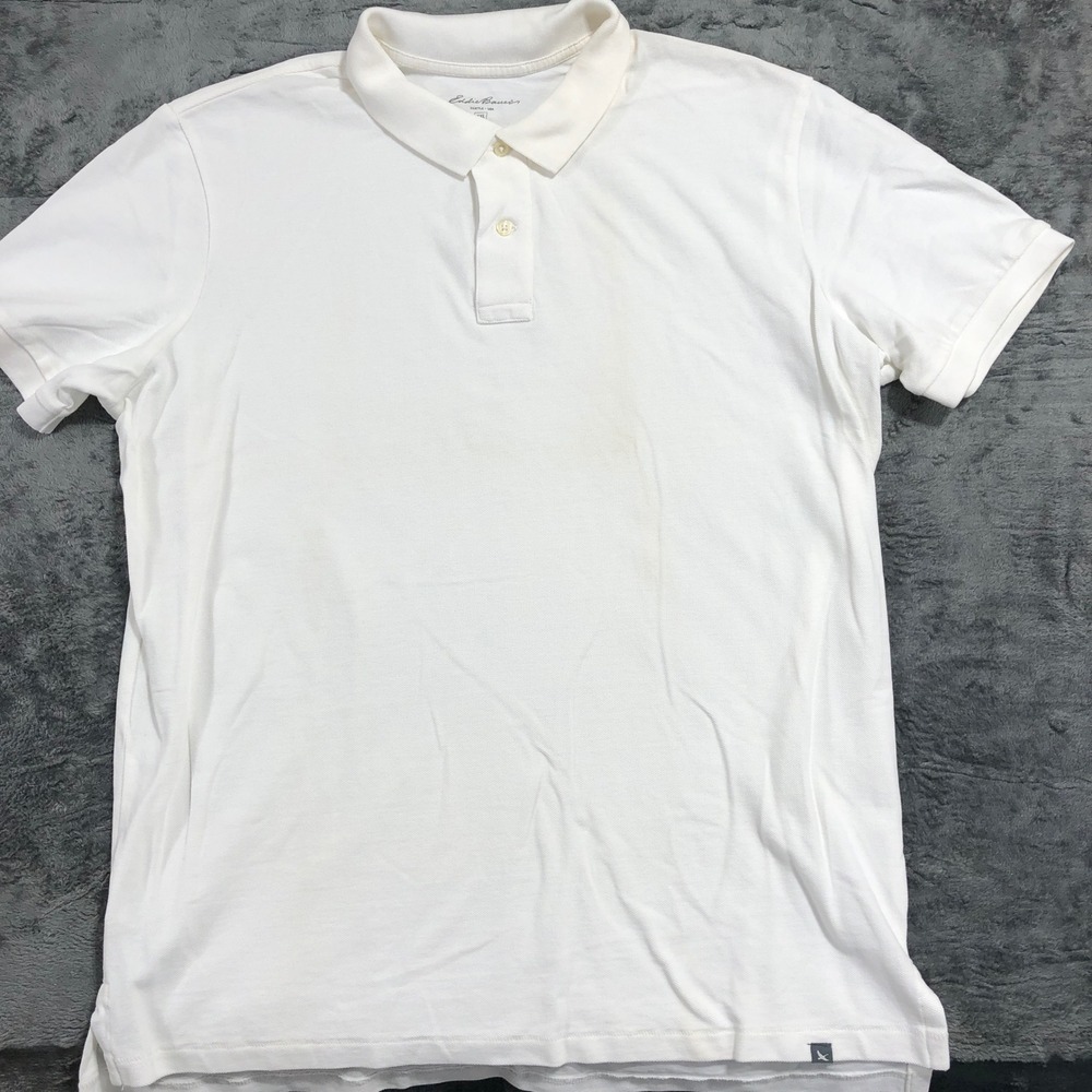 Eddie Bauer Polo Shirt Mens TXL White Short Sleeve Pique Knit